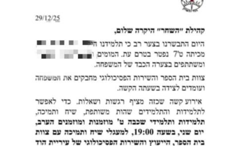 טרגדיה בהוד השרון: קהילת חטיבת "השחר" מתמודדת עם פטירת תלמיד משכבה ט'